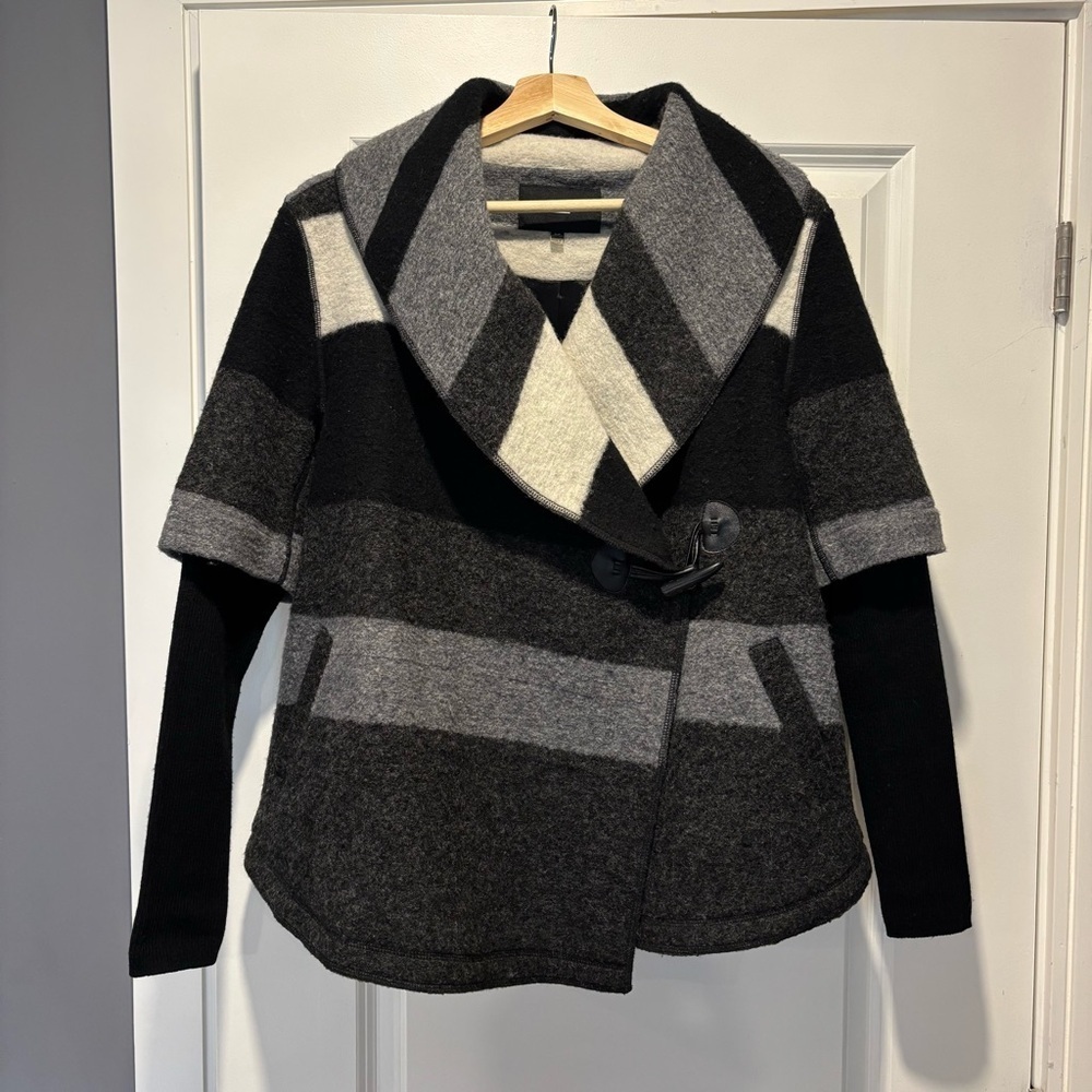 Line Blossom Wool Blend Jacket, Black Grey, Size Small, Classic Quiet Luxury